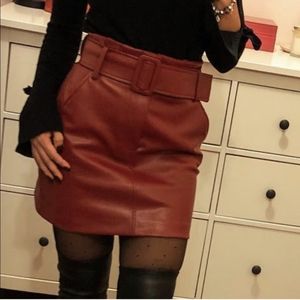 Zara Trafulac collection burgundy pleather belted skirt sz xs